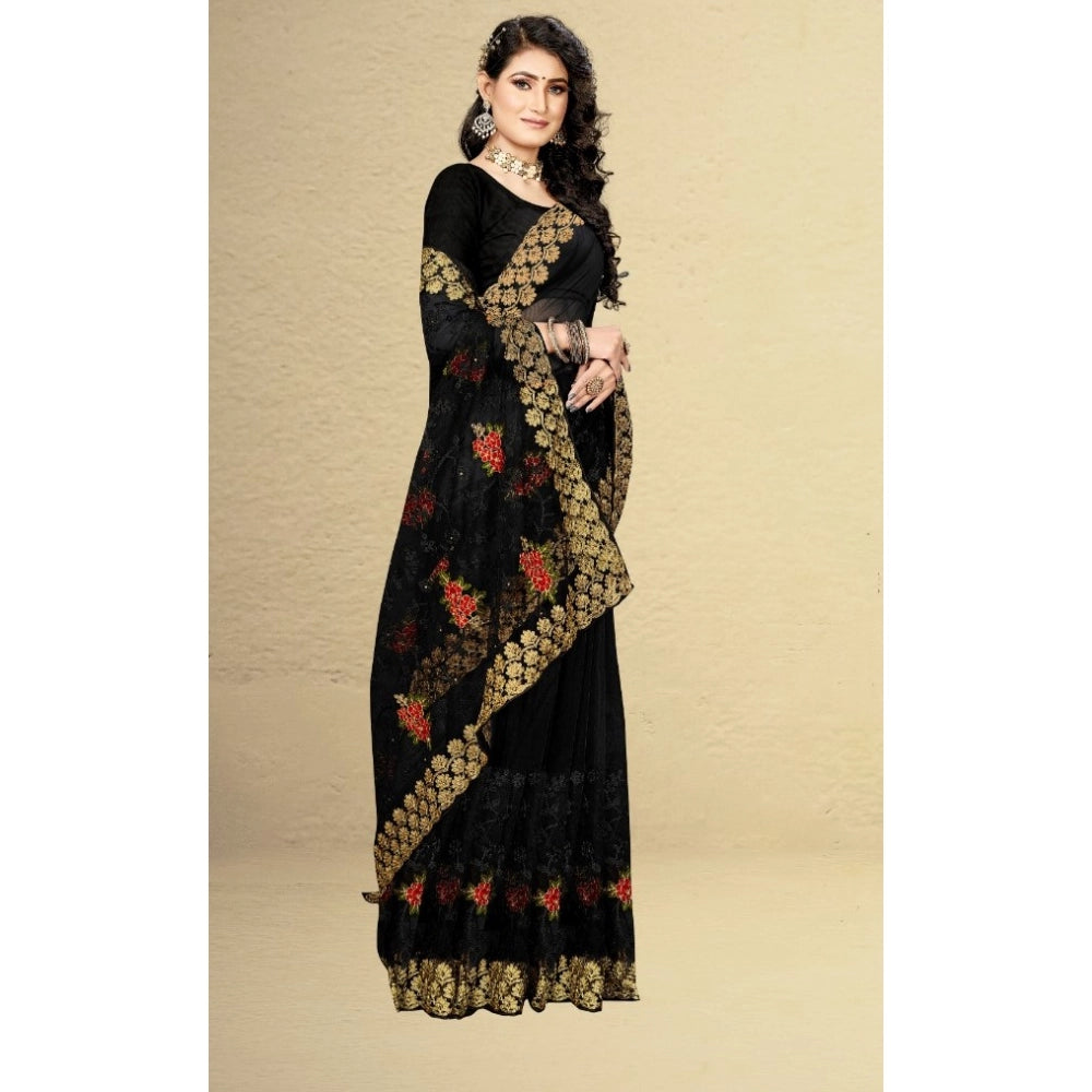 Women's Net Saree With Blouse (Black, 5-6Mtrs) Kashvii