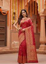 Load image into Gallery viewer, Women's Banarasi Silk Saree With Blouse (Peach, 5-6Mtrs) Kashvii
