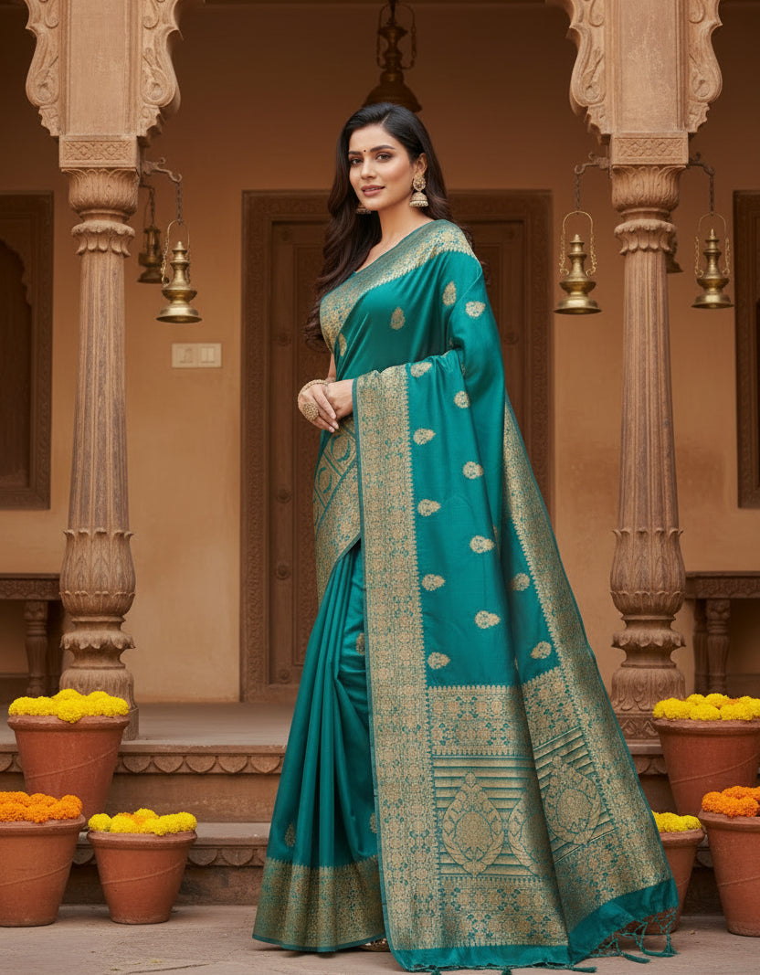 Women's banarasi silk saree with blouse (peach, 5 6mtrs) kashvii