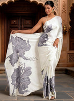 Load image into Gallery viewer, Satin Silk Printed Saree With Unstitched Blouse(Lavender)
