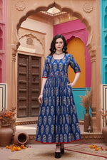 Load image into Gallery viewer, Women's Cotton Printed Anarkali Kurti (Blue, Cotton) Kashvii
