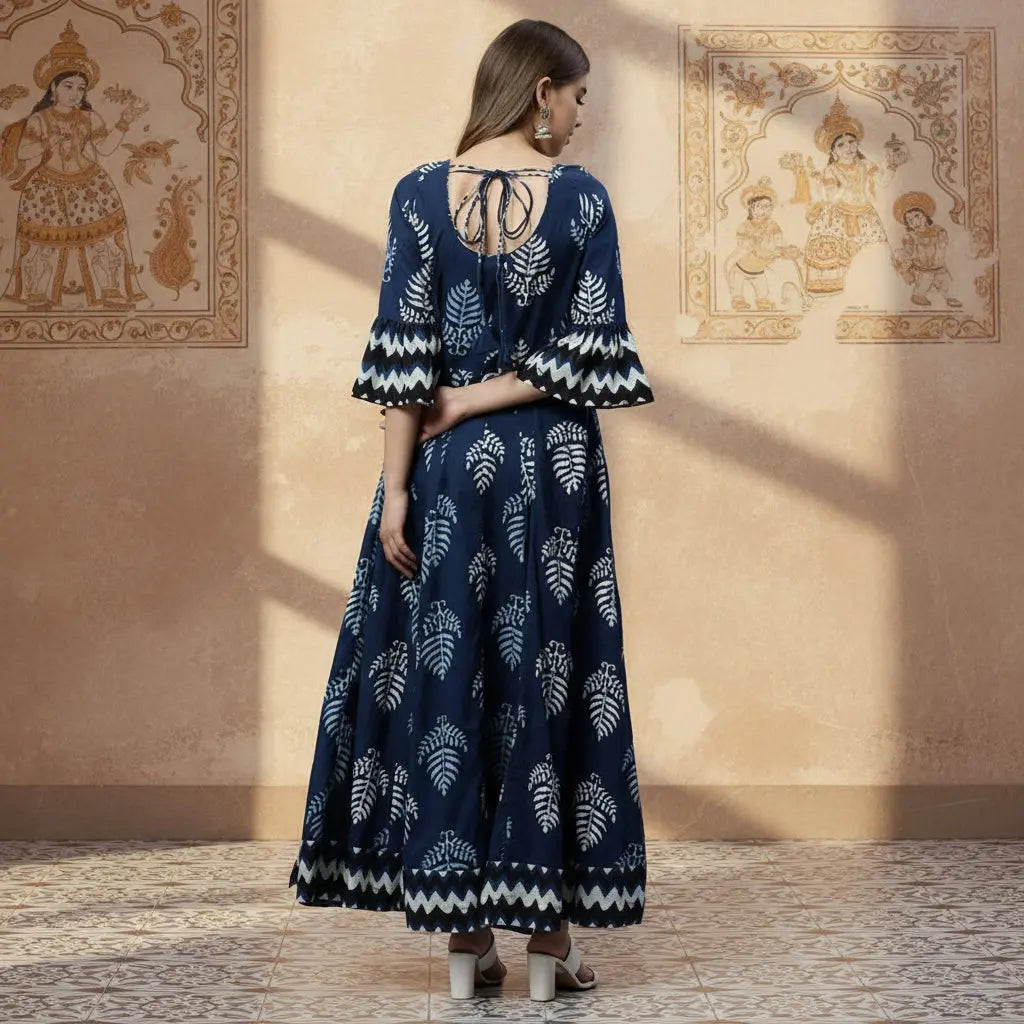 Women's Cotton Printed Regular Kurti (Blue) Kashvii