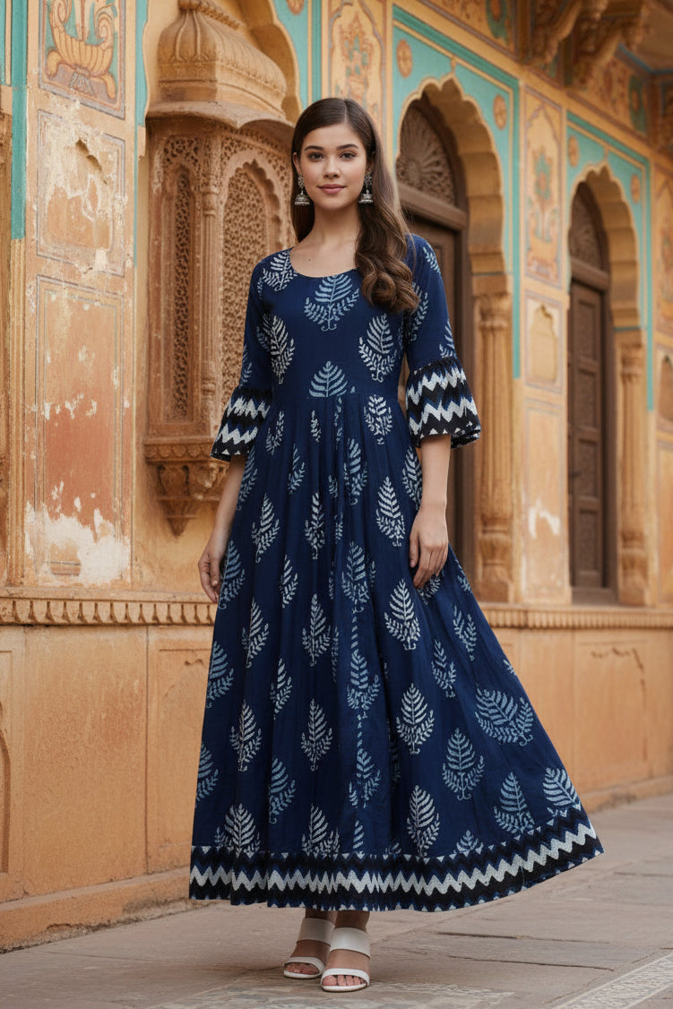 Women's Cotton Printed Regular Kurti (Blue) Kashvii