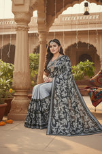 Load image into Gallery viewer, Women's Lycra Blend Saree with Blouse (Grey, 5-6 Mtrs) Kashvii
