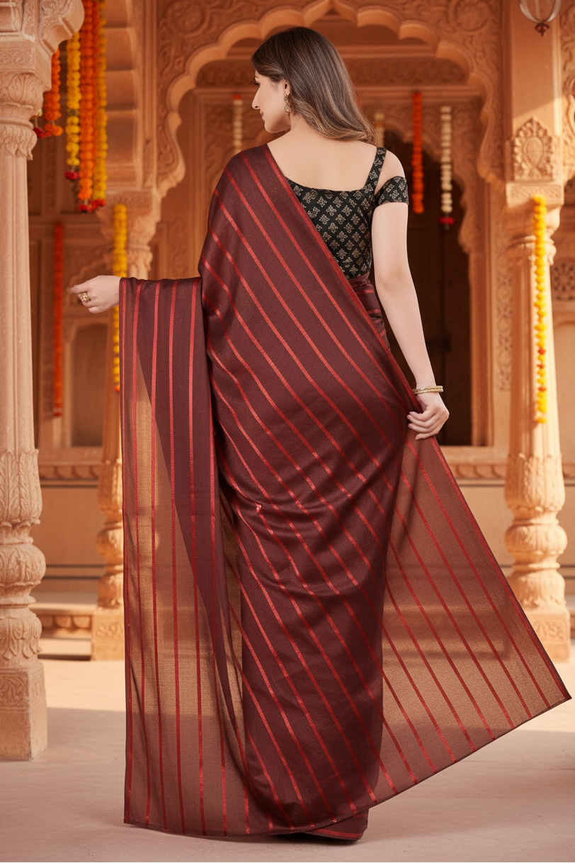 Women's Satin Silk Saree with Blouse (Orange, 5-6 Mtrs)