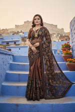 Load image into Gallery viewer, Women's Lycra Blend Saree with Blouse (Coffee, 5-6 Mtrs)
