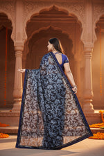 Load image into Gallery viewer, Women's Lycra Blend Saree with Blouse (Blue, 5-6 Mtrs)
