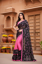 Load image into Gallery viewer, Women's Lycra Blend Saree with Blouse (Pink, 5-6 Mtrs)
