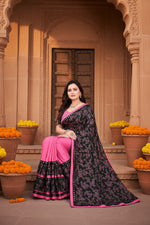 Load image into Gallery viewer, Women's Lycra Blend Saree with Blouse (Pink, 5-6 Mtrs)
