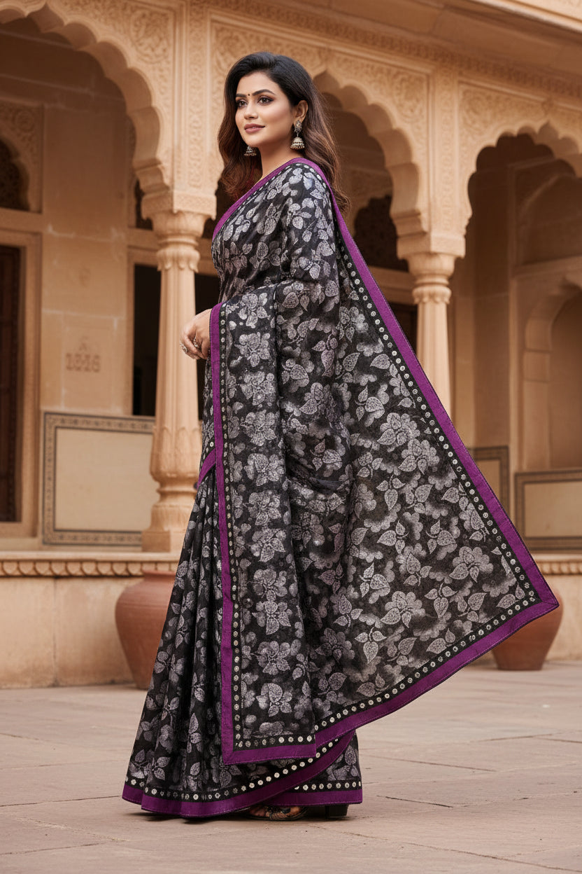 Women's Lycra Blend Saree with Blouse (Purple, 5-6 Mtrs) Kashvii