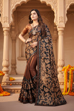 Load image into Gallery viewer, Women's Lycra Blend Saree with Blouse (Coffee, 5-6 Mtrs) Kashvii
