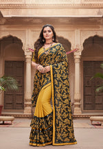 Load image into Gallery viewer, Women's Lycra Blend Saree with Blouse (Mustard, 5-6 Mtrs) Kashvii
