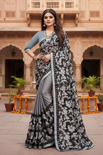 Load image into Gallery viewer, Women's Lycra Blend Saree with Blouse (Grey, 5-6 Mtrs)
