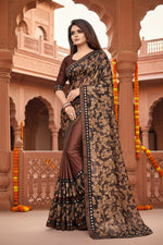 Load image into Gallery viewer, Women's Lycra Blend Saree with Blouse (Coffee, 5-6 Mtrs)
