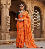 Load image into Gallery viewer, Women's Vichitra Saree with Blouse (Orange, 5-6 Mtrs) Kashvii
