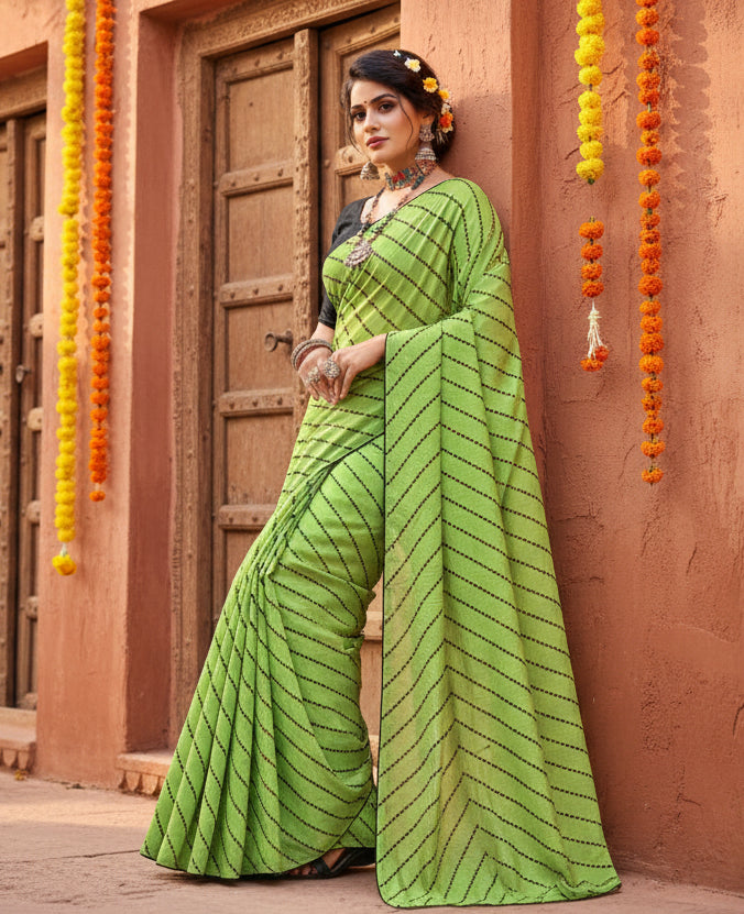 Women's Vichitra Saree with Blouse (LightGreen, 5-6 Mtrs) Kashvii