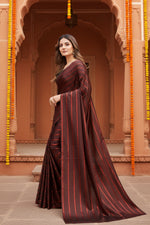 Load image into Gallery viewer, Women's Satin Silk Saree with Blouse (Orange, 5-6 Mtrs)
