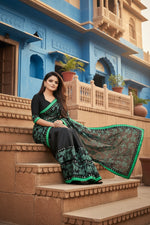 Load image into Gallery viewer, Women's Lycra Blend Saree with Blouse (Green, 5-6 Mtrs) Kashvii
