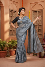 Load image into Gallery viewer, Women's Vichitra Saree with Blouse (Grey, 5-6 Mtrs) Kashvii
