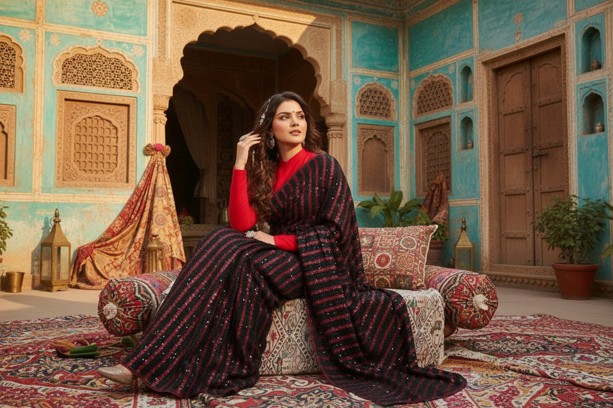 Women's vichitra saree with blouse (red, 5 6 mtrs) kashvii