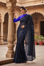 Load image into Gallery viewer, Women's Vichitra Saree with Blouse (Blue, 5-6 Mtrs) Kashvii
