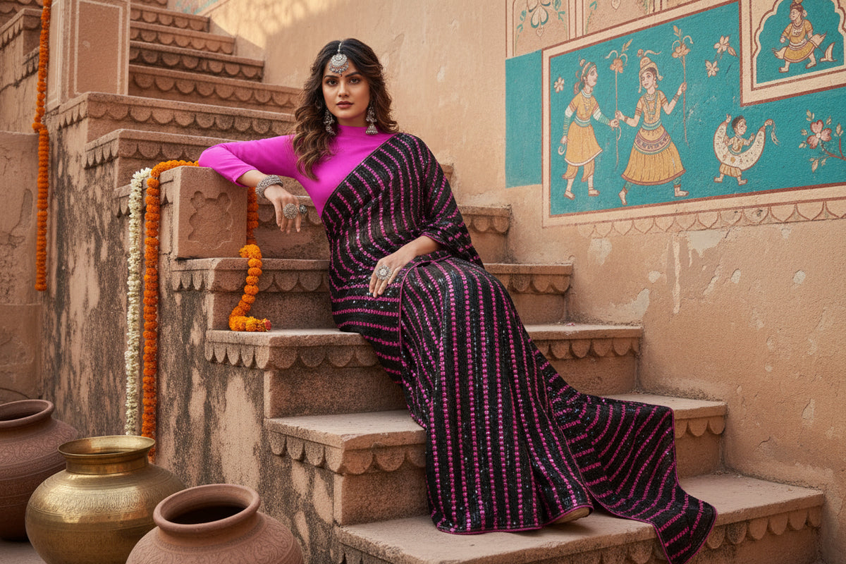 Women's vichitra saree with blouse (pink, 5 6 mtrs) kashvii
