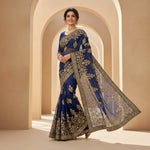 Load image into Gallery viewer, Women's Net Saree With Blouse (Navy Blue, 5-6Mtrs) Kashvii

