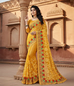 Load image into Gallery viewer, Women's Net Saree With Blouse (Yellow, 5-6Mtrs) Kashvii
