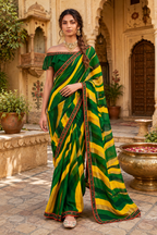 Georgette Digital Print Saree With Unstitched Blouse(Green)