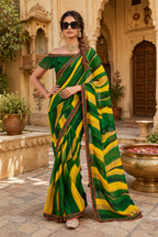 Georgette Digital Print Saree With Unstitched Blouse(Green)