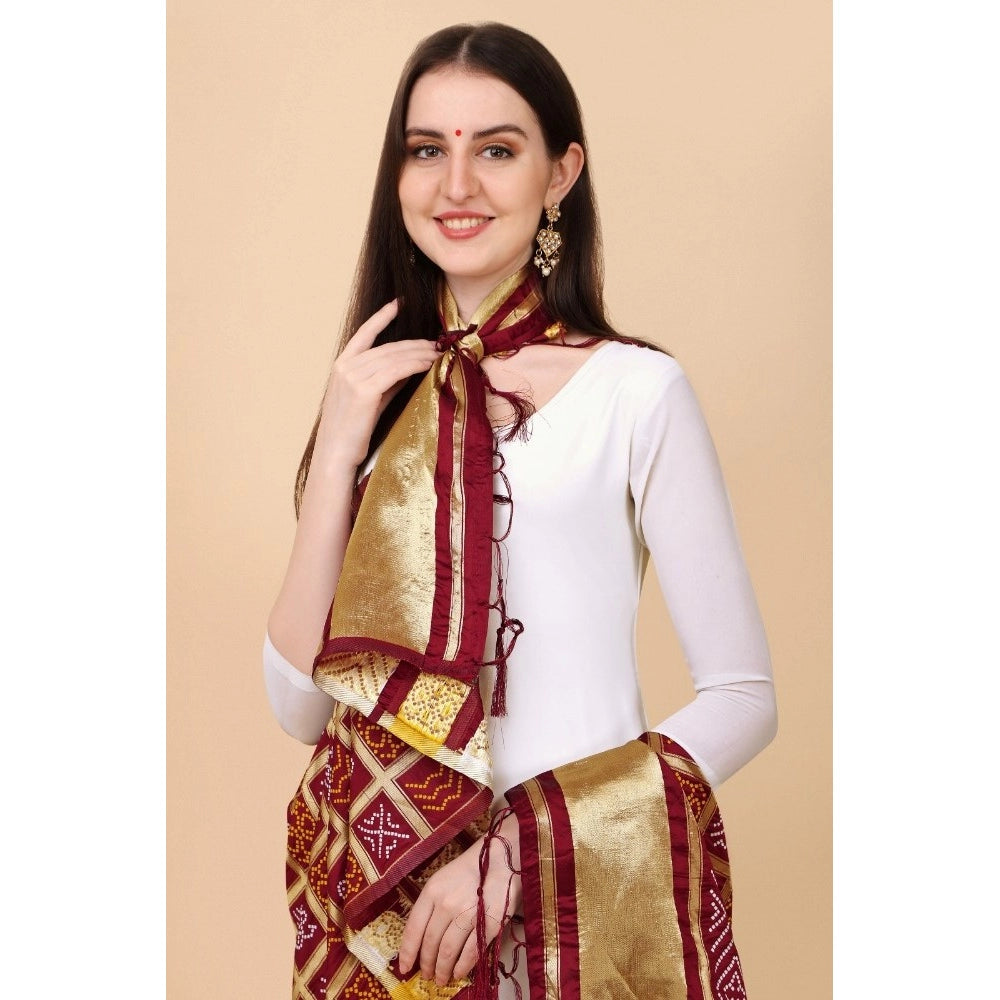 Women's Silk Pure weaving Work Duppatta (Maroon, Length: 2-2.3 Mtrs) Kashvii