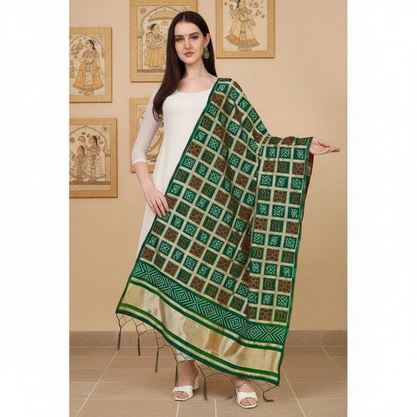Women's Silk Pure weaving Work Duppatta (Green, Length: 2-2.3 Mtrs) Kashvii