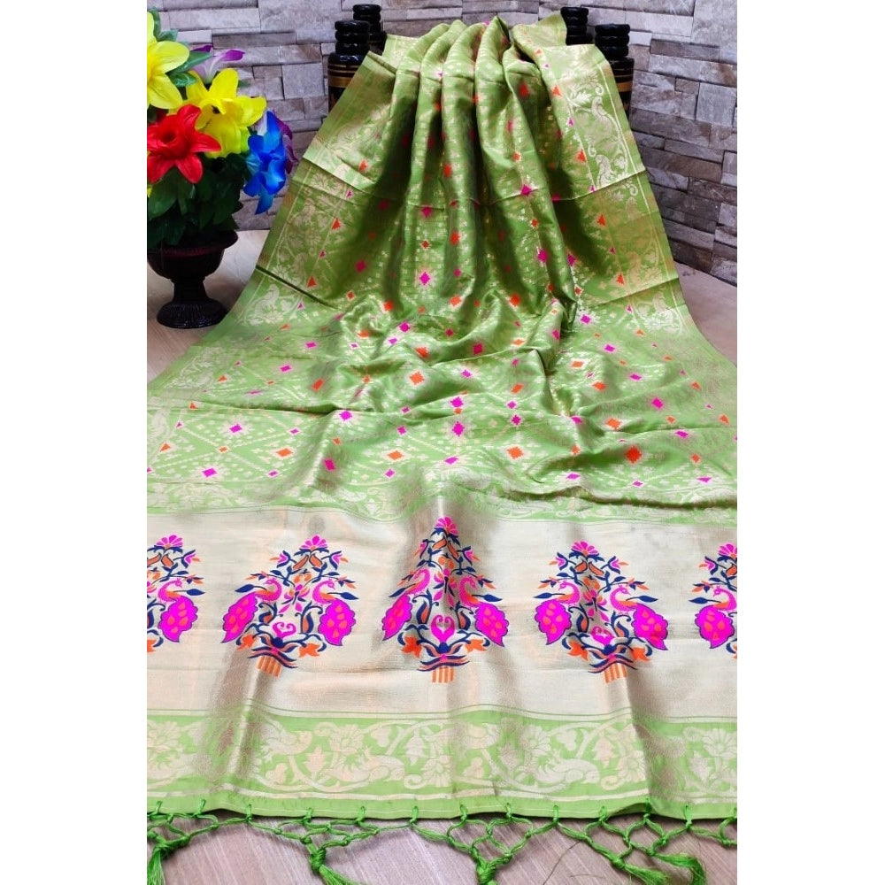 Women's Silk Pure Zari weaving Duppatta (Light Green, Length: 2-2.3 Mtrs) Kashvii