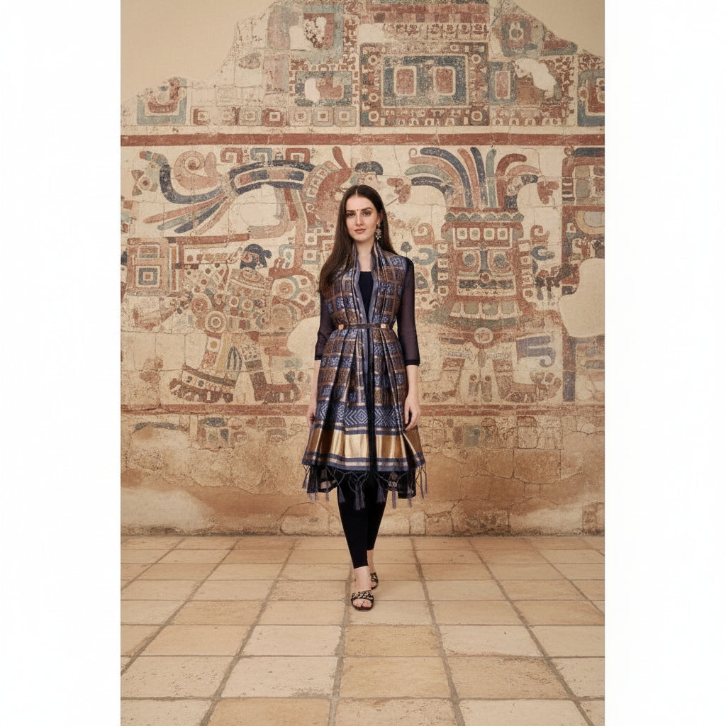 Women's Silk Pure weaving Work Duppatta (Grey, Length: 2-2.3 Mtrs) Kashvii