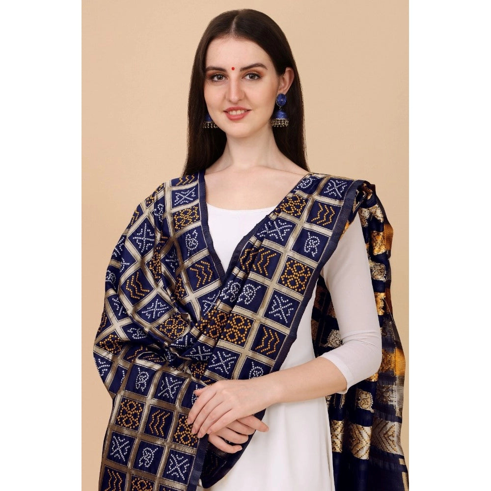 Women's Silk Pure weaving Work Duppatta (Navy Blue, Length: 2-2.3 Mtrs) Kashvii