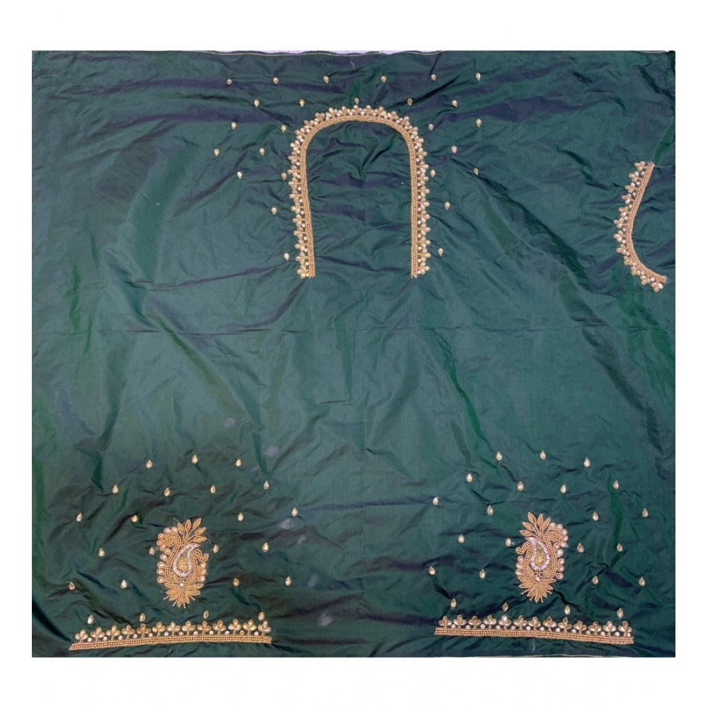 Cotton Silk Embroidered Unstitched Blouse Piece (Dark Green, 80-100 cm) Kashvii