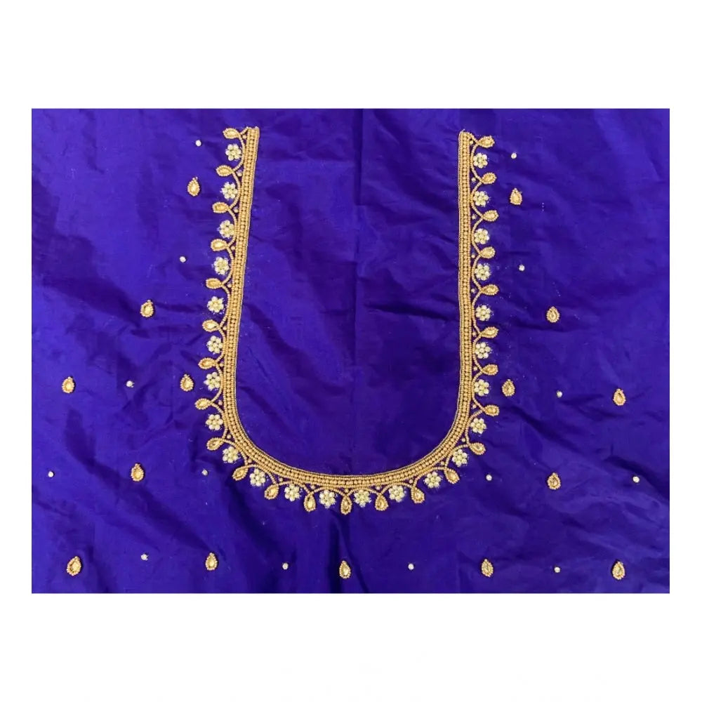 Women's cotton silk self design unstitched blouse piece (blue, 80 100 cm) kashvii