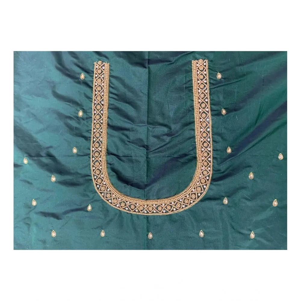 Women's cotton silk self design unstitched blouse piece (dark green, 80 100 cm) kashvii
