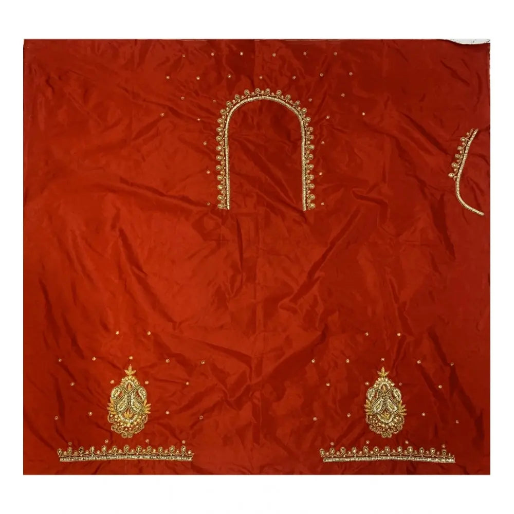 Women's cotton silk embellished unstitched blouse piece (red, 80 100 cm) kashvii