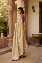 Soft Tissue Silk Sequins Work Saree With Unstitched Blouse(Beige)