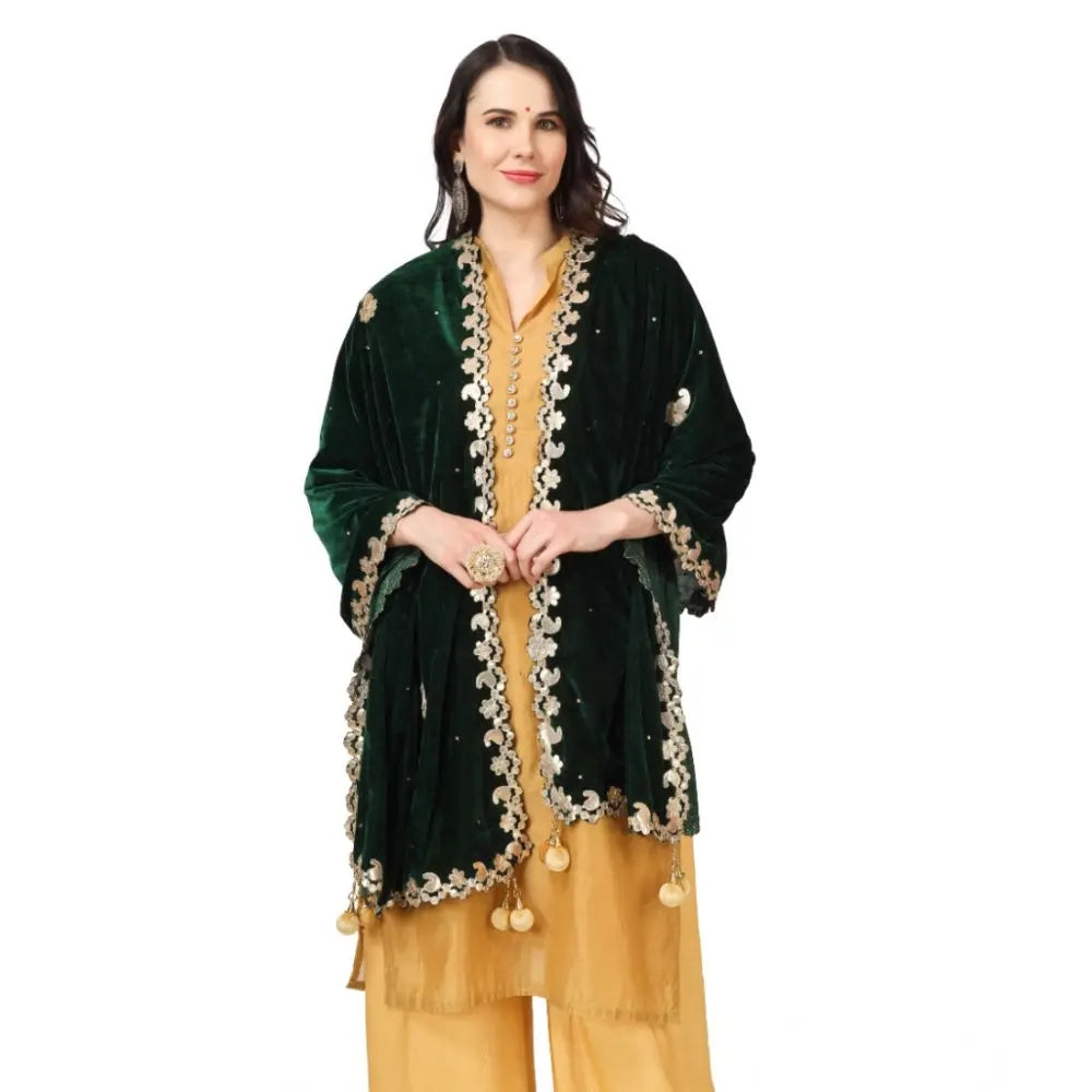 Women's Velvet Gotta Patti Dupatta (Green, Length: 2.25 to 2.50 Mtr) Kashvii
