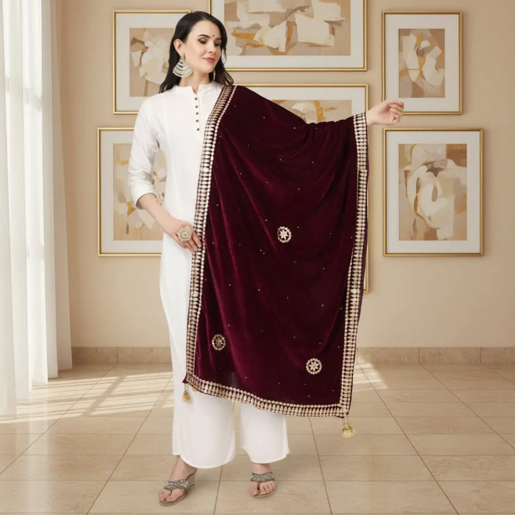 Women's Velvet Gotta Patti Dupatta (Purple, Length: 2.25 to 2.50 Mtr) Kashvii