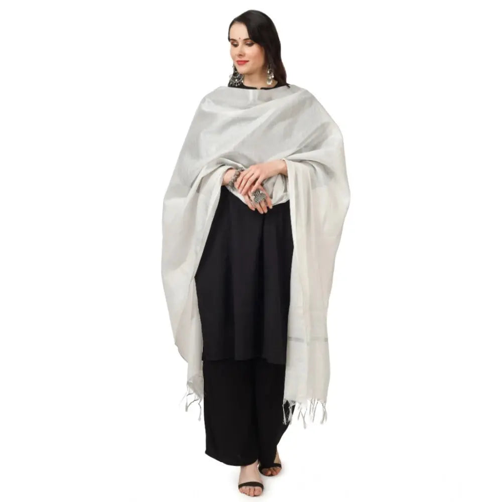 Women's Chanderi Solid Dupatta (White, Length: 2.25 to 2.50 Mtr) Kashvii