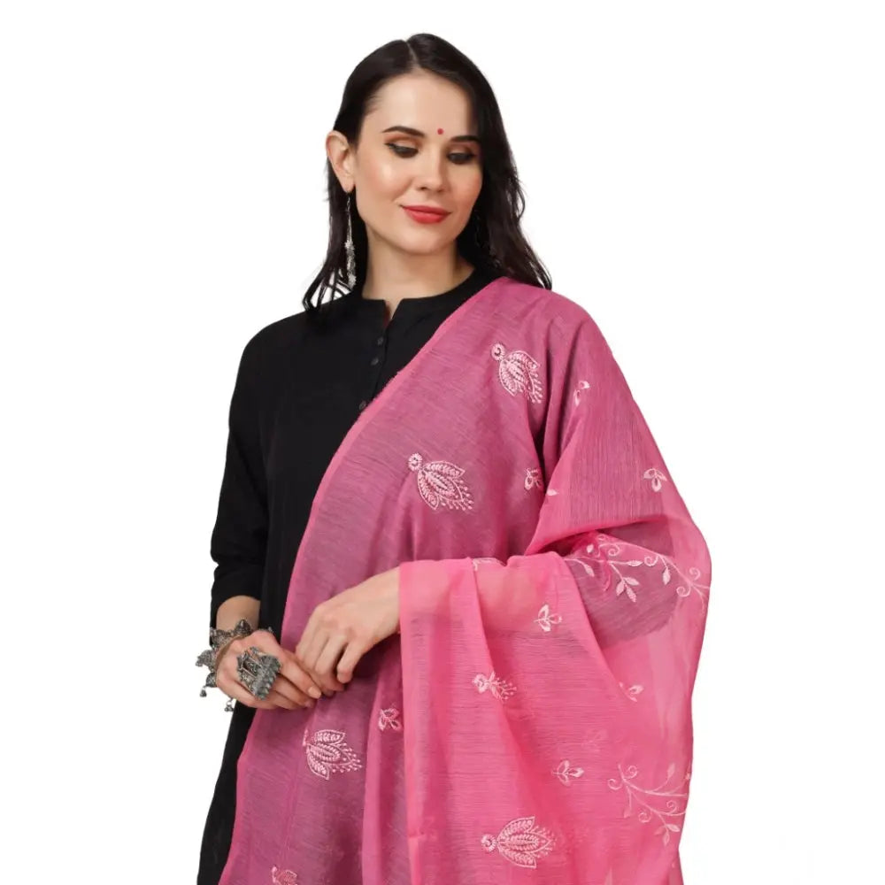 Women's Cotton Embroidered Dupatta (Pink, Length: 2.25 to 2.50 Mtr) Kashvii