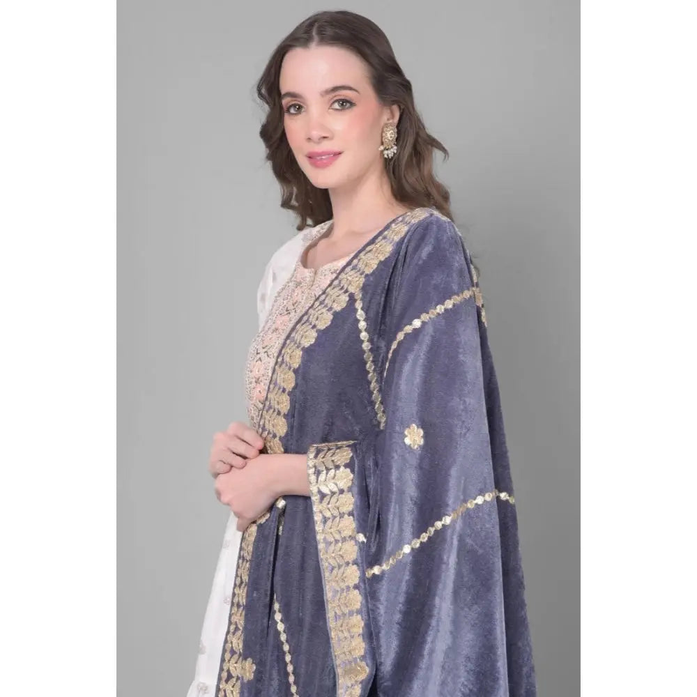 Women's Velvet Gotta Patti Dupatta (Grey, Length: 2.25 to 2.50 Mtr) Kashvii
