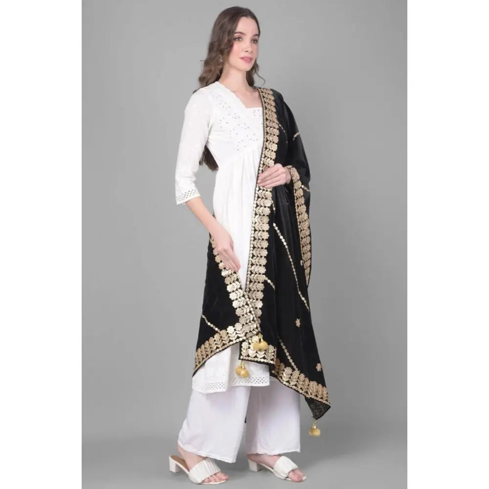 Women's Velvet Gotta Patti Dupatta (Black, Length: 2.25 to 2.50 Mtr) Kashvii