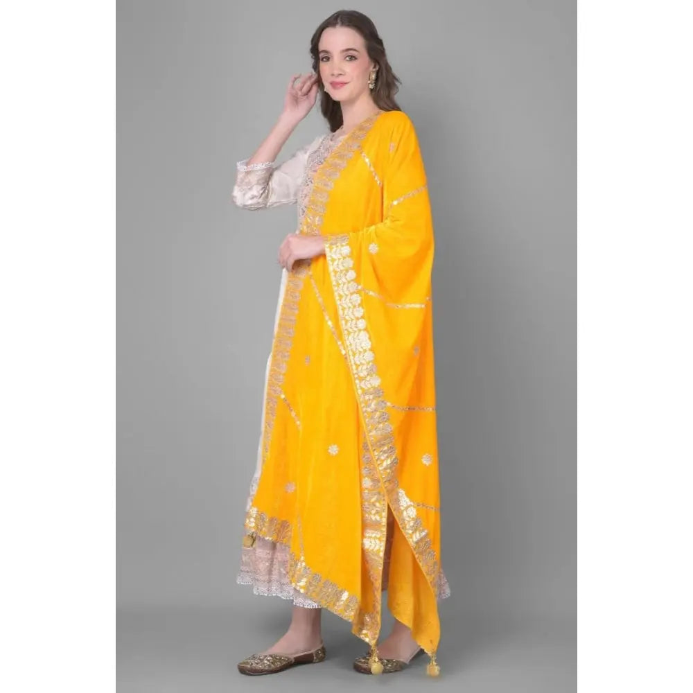 Women's Velvet Gotta Patti Dupatta (Yellow, Length: 2.25 to 2.50 Mtr) Kashvii