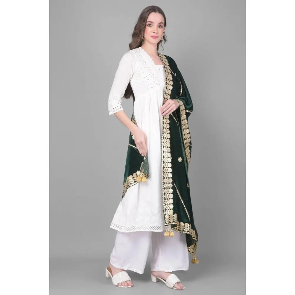 Women's Velvet Gotta Patti Dupatta (Green, Length: 2.25 to 2.50 Mtr) Kashvii