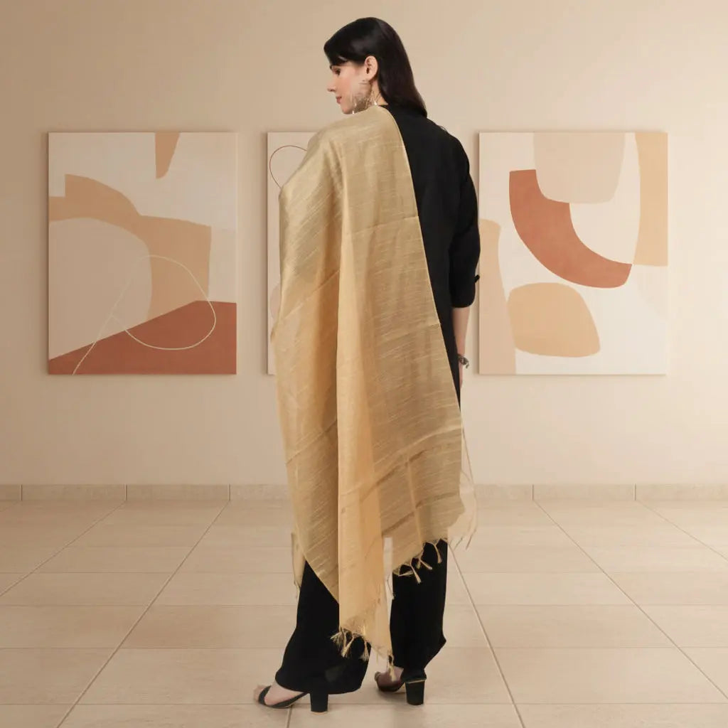 Women's Chanderi Solid Dupatta (Gold, Length: 2.25 to 2.50 Mtr) Kashvii