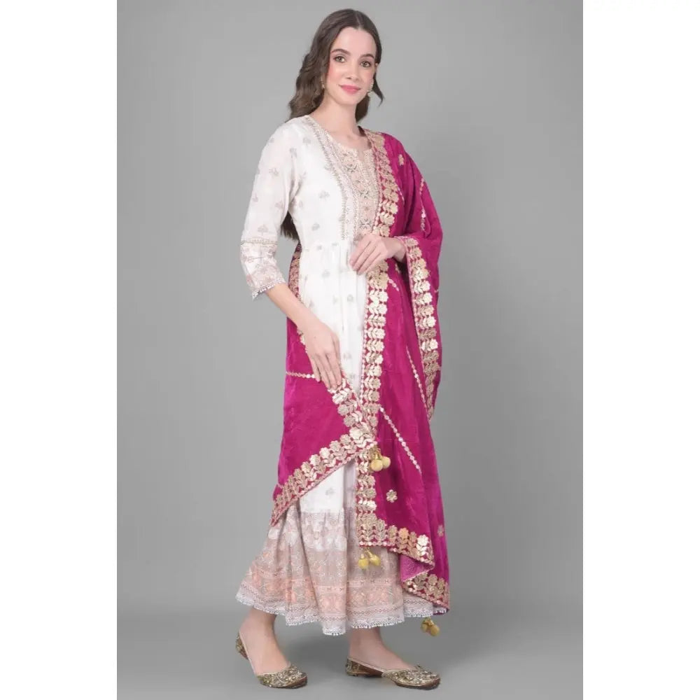 Women's Velvet Gotta Patti Dupatta (Purple, Length: 2.25 to 2.50 Mtr) Kashvii